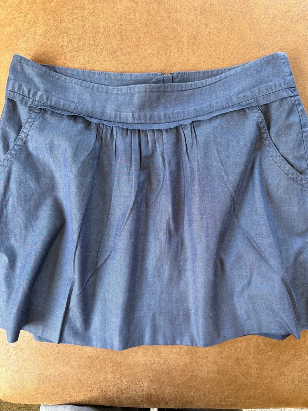 Crew Chambray Blue Mini Skirt 100% Cotton A-Line Size 8